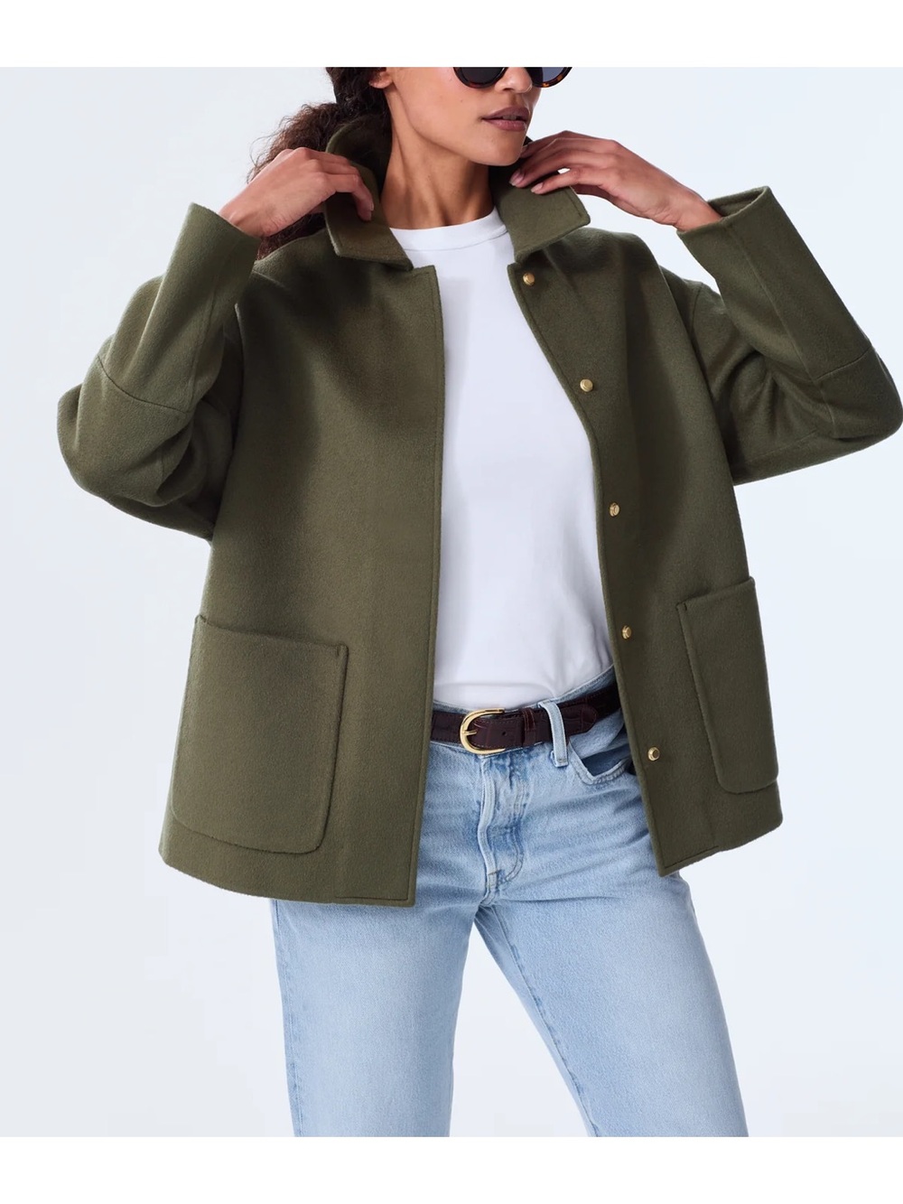 Alice Walk Cashmere Car Coat - Olive Green - Picture 3 of 8
